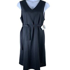 Vintage Dress Size 18 Vicki Waynes Sleeveless Black Shift Tie Waist V Neck NEW
